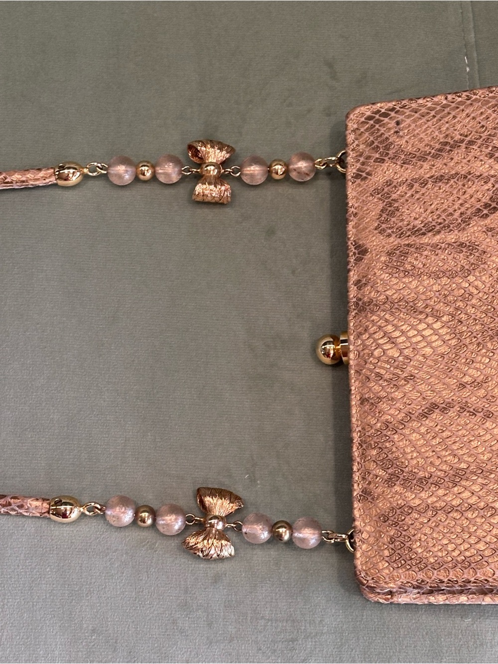 Vintage RODO Italy Snakeskin Evening Clutch Beaded Strap - Picture 6 of 16